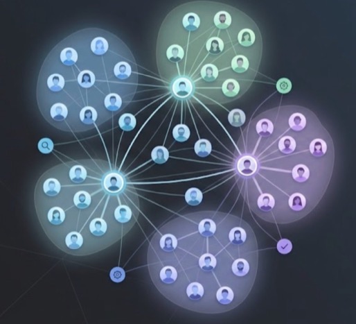 Visualization of real organizational networks showing clusters of trust, influence, and execution authority modeled from behavioral signals